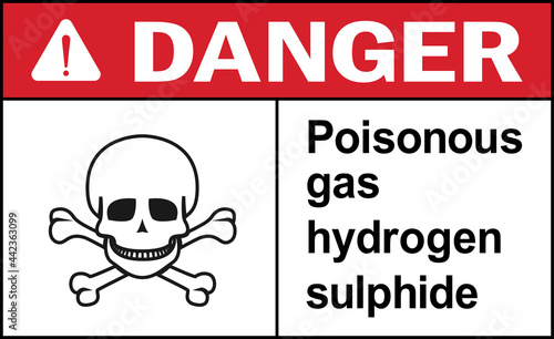 Poisonous gas hydrogen sulphide danger sign. Hazardous chemical warning signs and symbols.