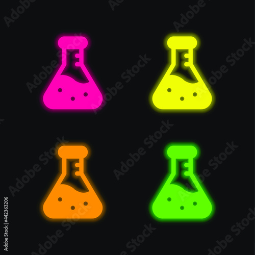 Beaker four color glowing neon vector icon