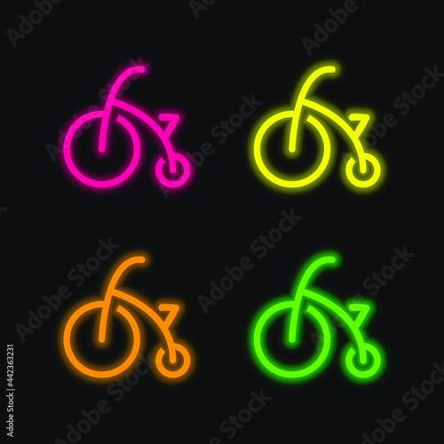 Baby Bike With Training Wheels four color glowing neon vector icon