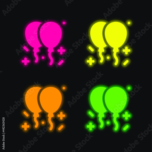Balloons four color glowing neon vector icon