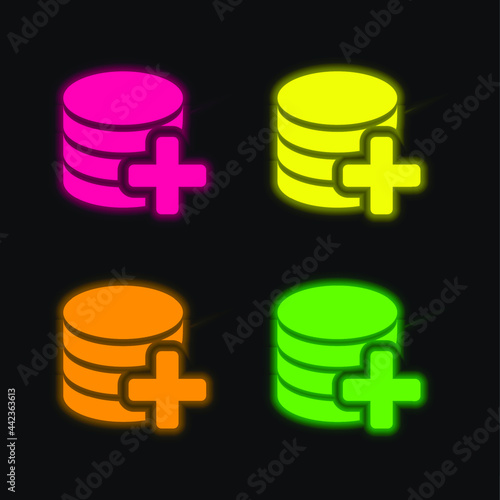 Add Database four color glowing neon vector icon
