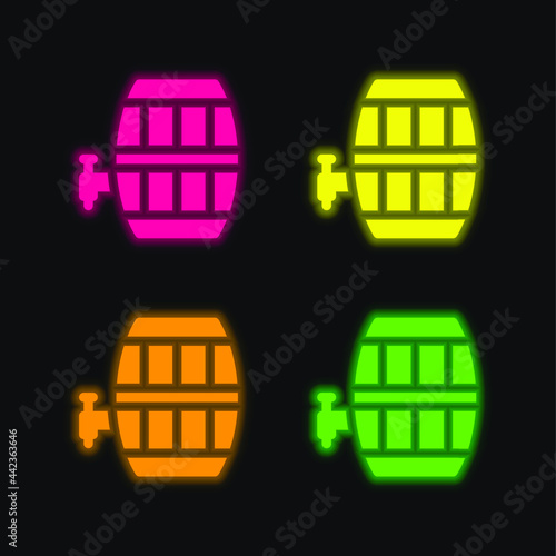 Barrel four color glowing neon vector icon