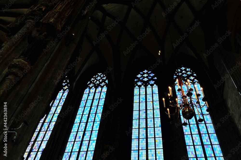Glass windows of the St Stephen’s cathedral from inside Glass windows of the St Stephen’s cathedral from inside