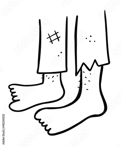 Cartoon vector illustration of homeless without shoes