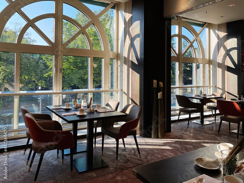 Photography Cafe setting with beautiful arched windows