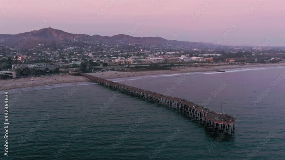 Aerial: Ventura Pier and beach at sunset, Ventura, California, USA Aerial: Ventura Pier and beach at sunset, Ventura, California, USA
