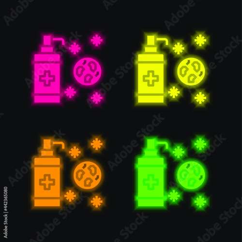 Antiseptic four color glowing neon vector icon