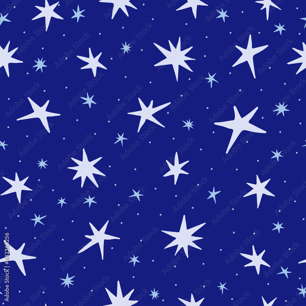 Cartoon stars on blue background. Seamless pattern. Vector illustration. Cartoon stars on blue background. Seamless pattern. Vector illustration.