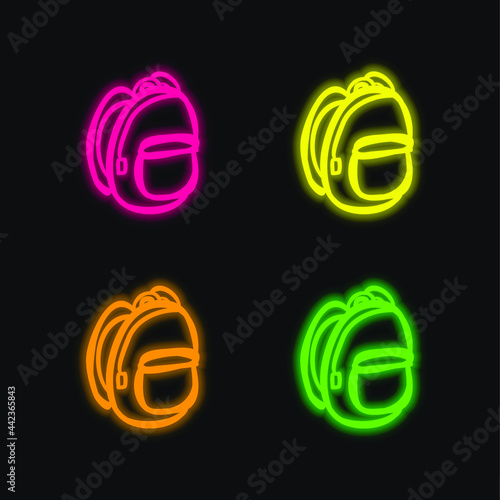 Backbag Hand Drawn Outline four color glowing neon vector icon