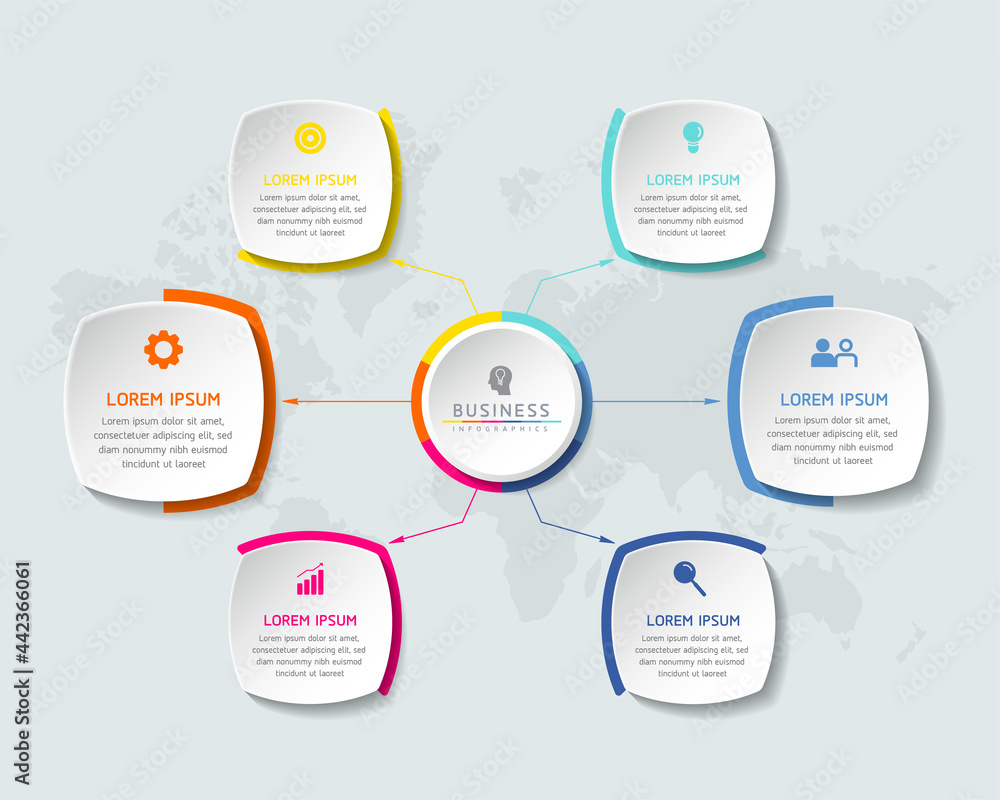 Vector illustration infographics design template, business information, presentation chart, with 6 options or steps. Vector illustration infographics design template, business information, presentation chart, with 6 options or steps.