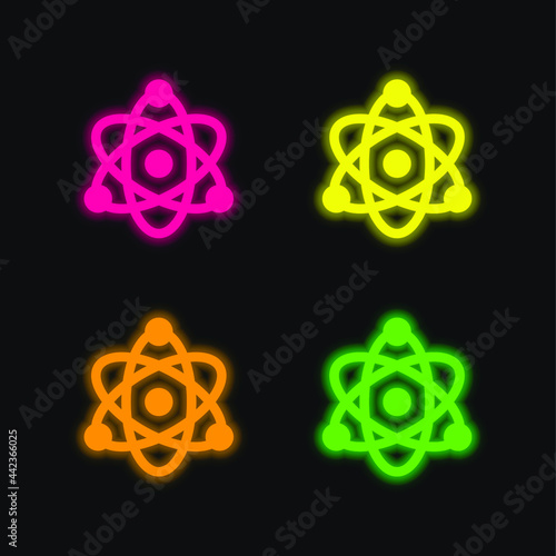 Atom four color glowing neon vector icon