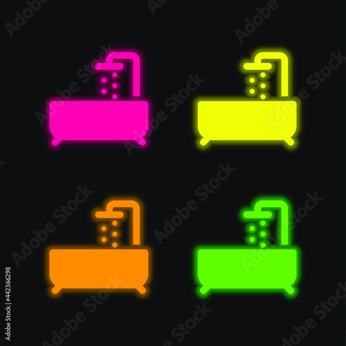 Bathtube four color glowing neon vector icon