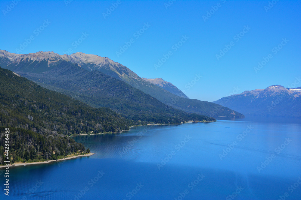 landscape of mountains and lake in patagonia argentina, villa traful
