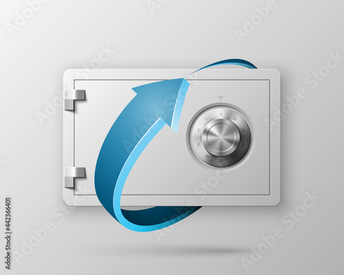 safe & arrow. Strongbox update safe icon. Renovation Armored box. Door bank vault, electronic combination lock. Reliable Protection. Long-term savings Deposit safe box. Protection personal information