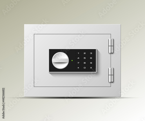 Image of a steel safe. Armored box background. The door safe a bank vault with a combination lock. Reliable Data Protection. Long-term savings. Deposit box safe icon.Protection of personal information