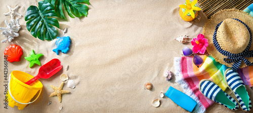 Summer travel and beach holiday background. Concept for family vacation with the children