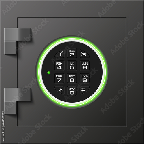 Image of a steel safe. Armored box background. The door safe a bank vault with a combination lock. Reliable Data Protection. Long-term savings. Deposit box safe icon.Protection of personal information