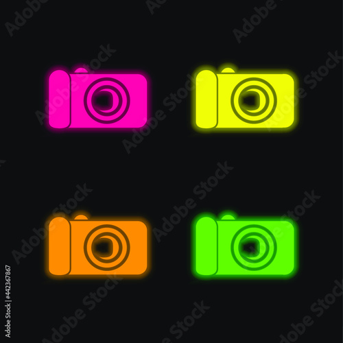 Black Digital Camera four color glowing neon vector icon