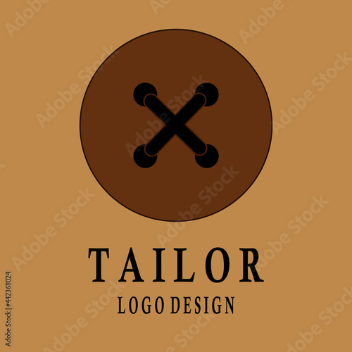 Tailor Logo. Buttonhole and black cross thread. Flat Vector Logo Design Template Element.