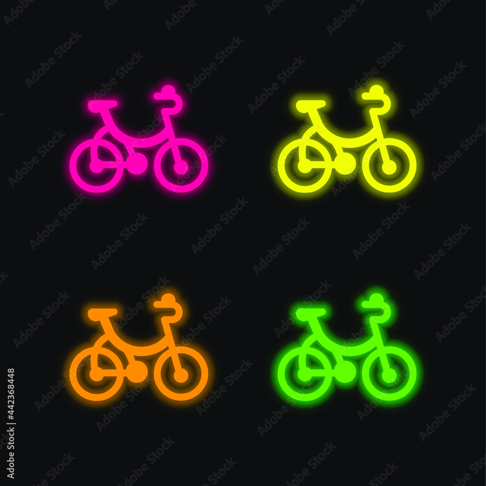 Fototapeta premium Bicycle four color glowing neon vector icon