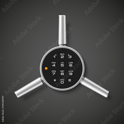 Steel safe pin code entry panel image. Armored box background. Door safe bank vault combination lock. Reliable Data Protection. Long-term savings. Deposit box safe icon.Protection personal information