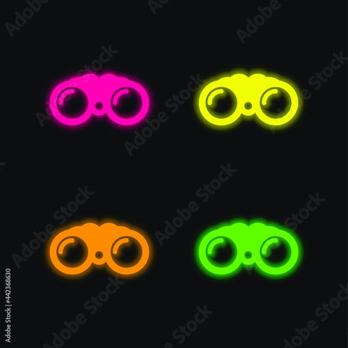 Big Binocoulars four color glowing neon vector icon