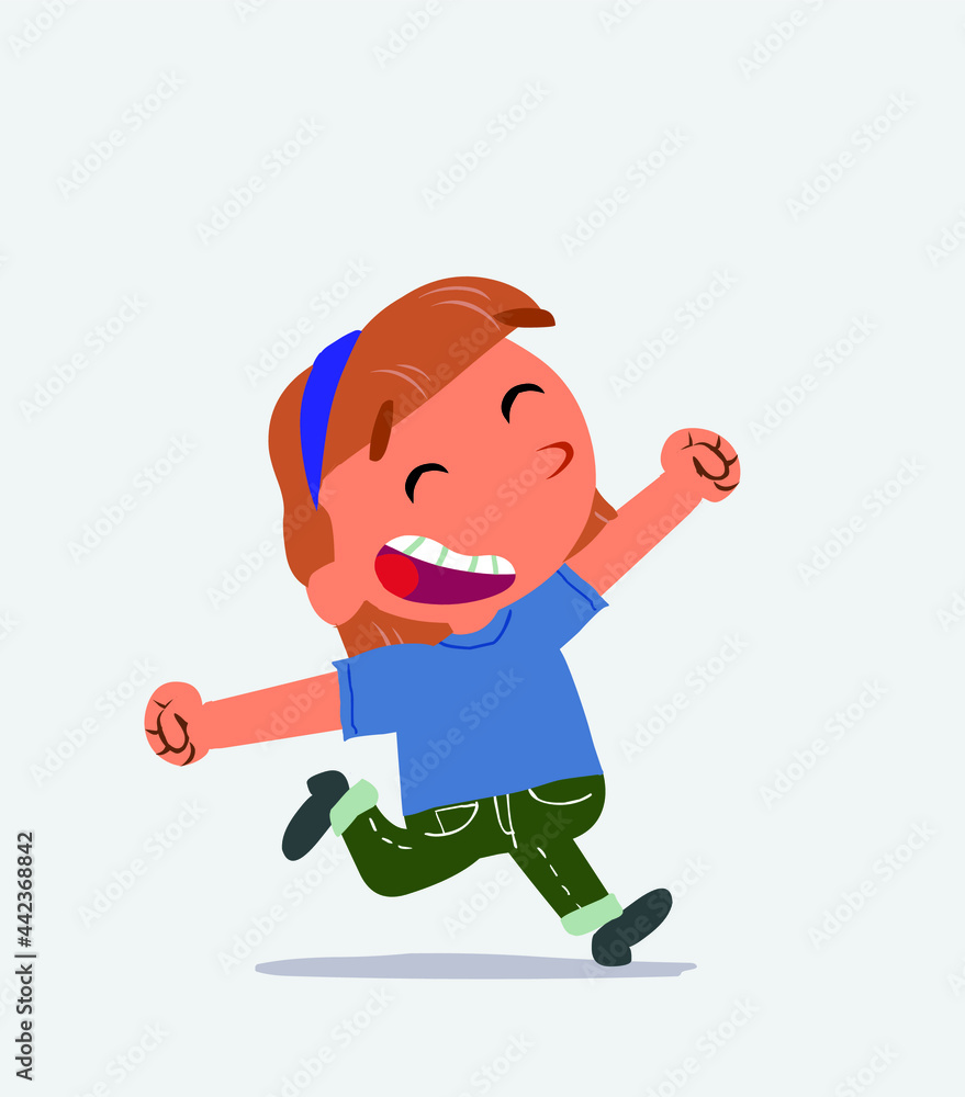 cartoon character of little girl on jeans opening arms very happy cartoon character of little girl on jeans opening arms very happy