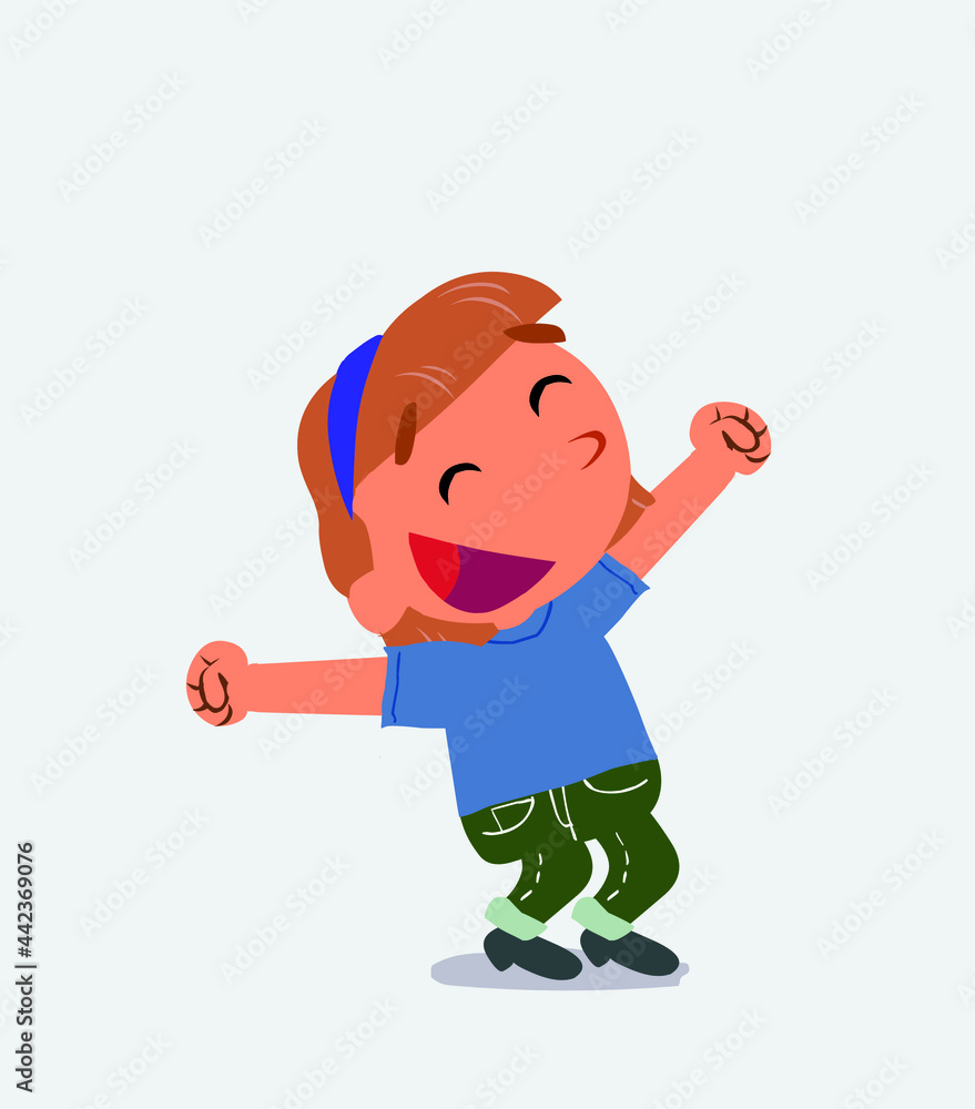 Fototapeta premium cartoon character of little girl on jeans running very euphoric.