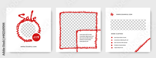 Creative red social media templates, instagram and facebook vector square web banners, clean minimal business layouts with hand painted elements