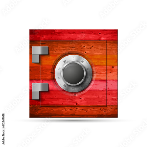 Protection wooden strongbox. Safety wood badge banking. Defense safeguard finans icon. Security wooden bank software. Financial guard. Privacy Electronic money funds transfer. Deposits investments