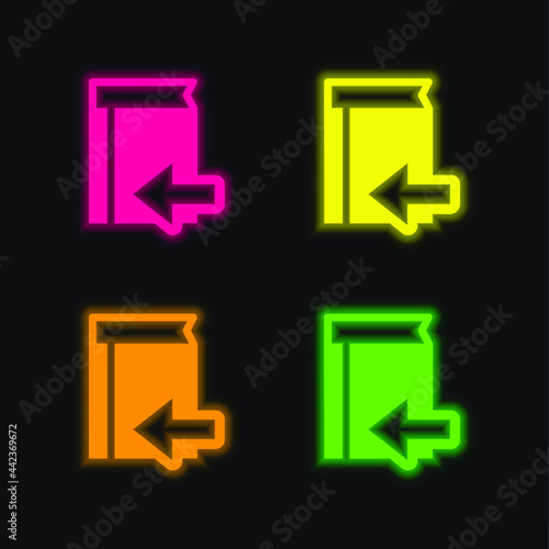 Book Back Button With Left Arrow four color glowing neon vector icon