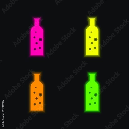 Bottle With Bubbles four color glowing neon vector icon