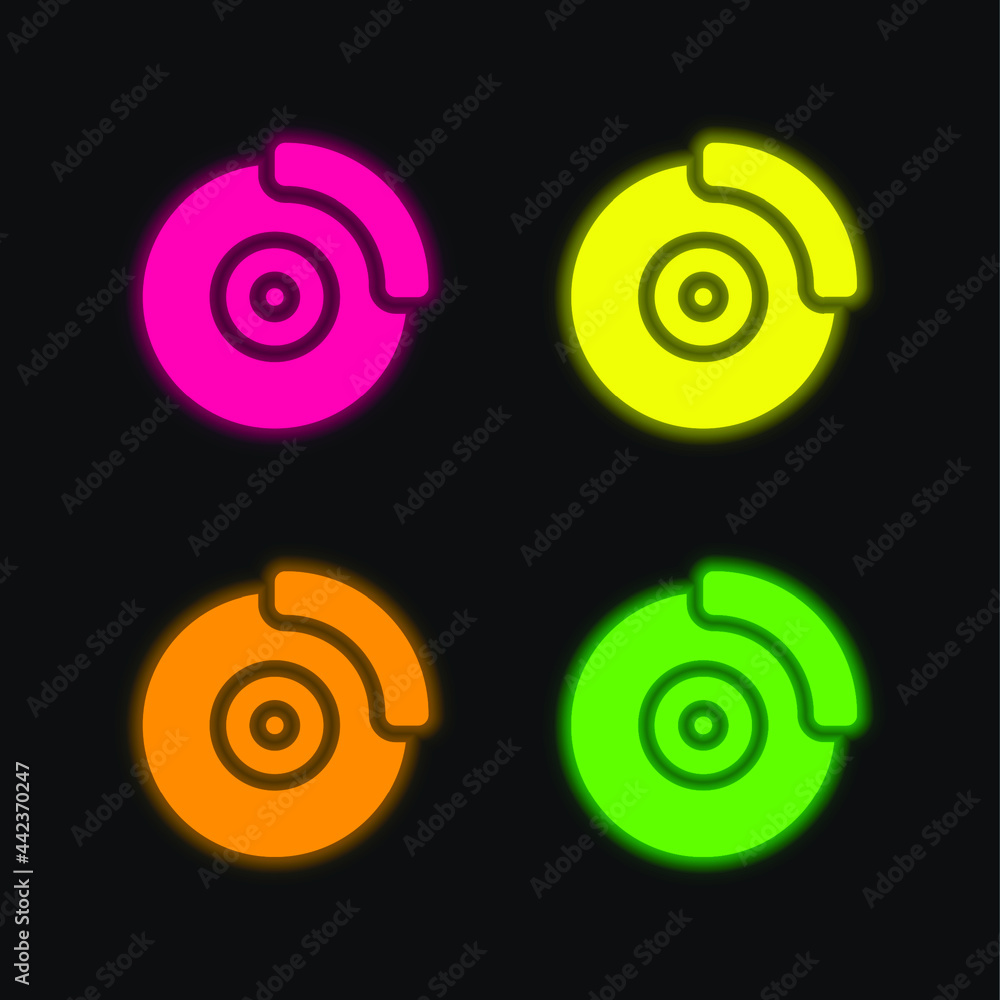 Brake Disc four color glowing neon vector icon