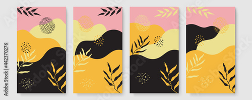 Collage contemporary floral seamless pattern. Modern exotic jungle fruits and plants illustration in vector. Orange floral bloom vector, hand-drawn beautiful illustration pattern with jungle leaves