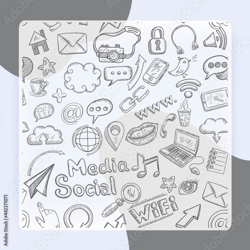 Social media seamless pattern with doodle communication signs vector illustration