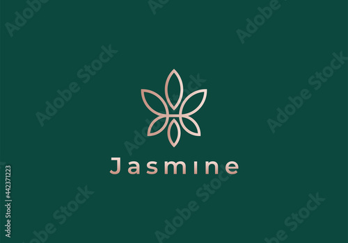 minimalist monoline lineart outline luxury jasmine flower icon logo template vector illustration
