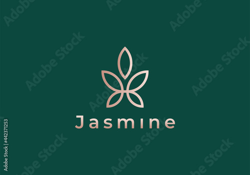 minimalist monoline lineart outline luxury jasmine flower icon logo template vector illustration
