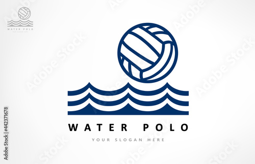 Water polo logo vector. Ball and wave. Sport design.