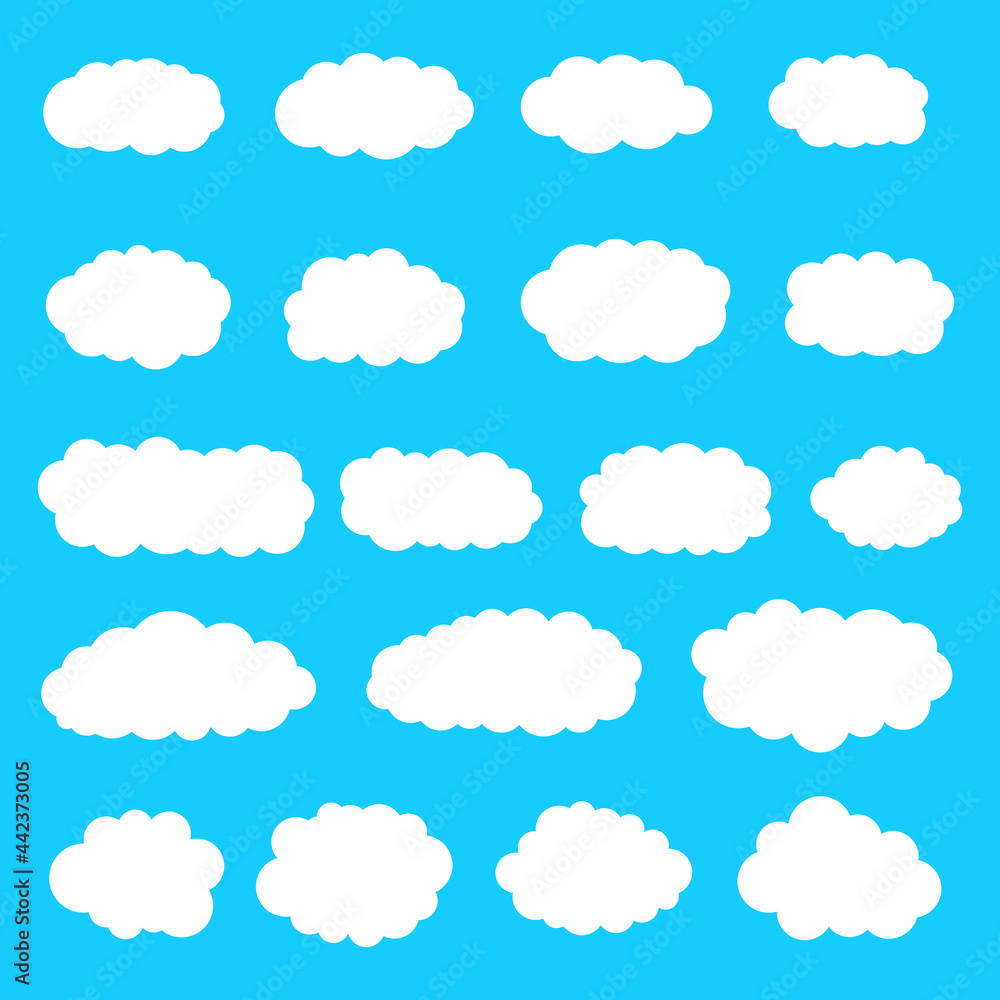 White clouds collection on blue background White clouds collection on blue background