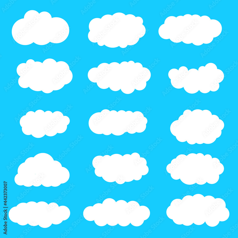 White clouds collection on blue background