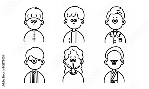 シンプルなデザインの子供、青年、社会人、中年の男性アイコンセット2　simple design people icon set 2 photo