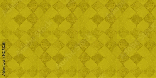 Old yellow vintage worn shabby elegant damask rue diamond rhombus square patchwork motif tiles stone concrete cement wall wallpaper texture background