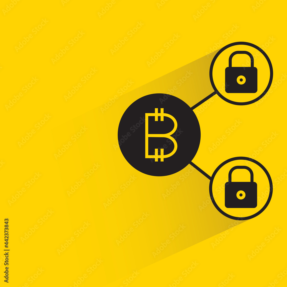 bitcoin and private key network icon on yellow background