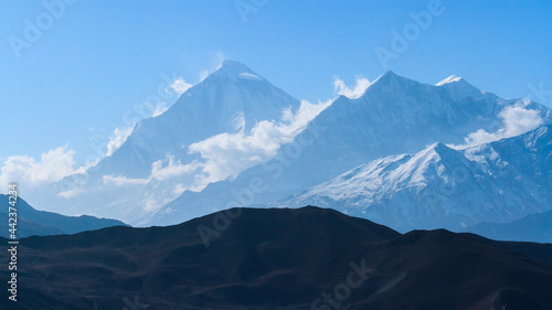 Misty mountains, morning in Himalayas, Nepal, Annapurna conservation area