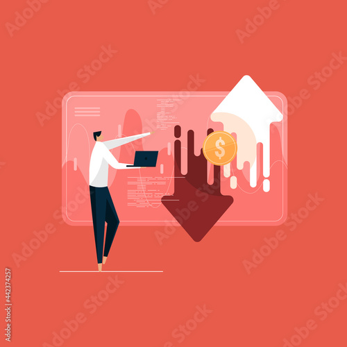 stock trader buying and selling shares, stock exchange with graph, forex trading analysis