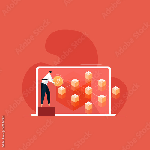 Blockchain financial technology concept, network of encrypted chain of transaction linked block