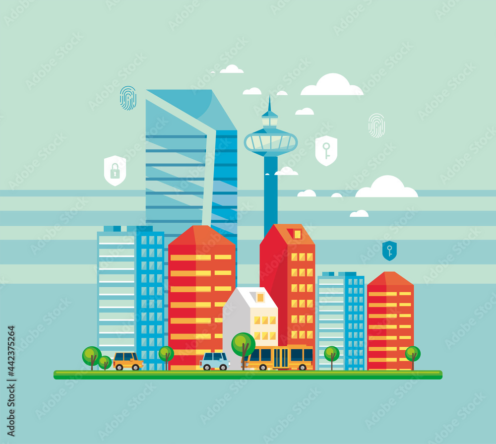 Obraz premium smartcity with security items