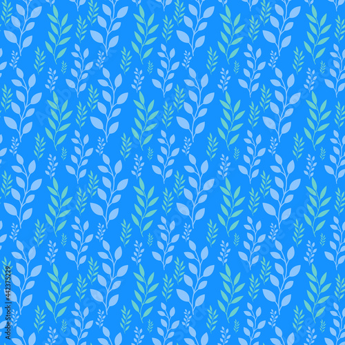 Blue leaves seamless vector pattern