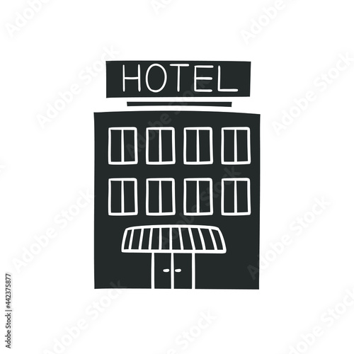 Hotel Icon Silhouette Illustration. Vacations Vector Graphic Pictogram Symbol Clip Art. Doodle Sketch Black Sign.