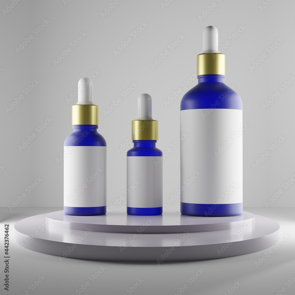 3 sizes of frosted blue dropper bottle with a blank label for mockup 3 sizes of frosted blue dropper bottle with a blank label for mockup